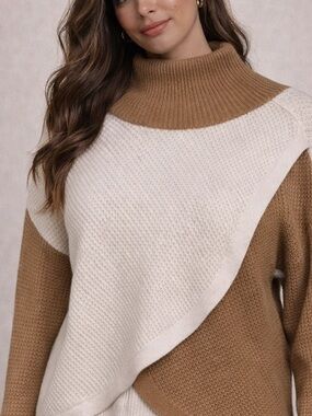 Express Two-Tone Cream and Brown Women's Sweater